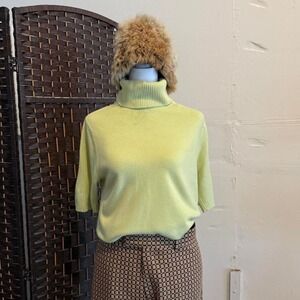 Y2k Lime Green Turtle Neck Preppy Sweater Top Short Sleeves Size Medium